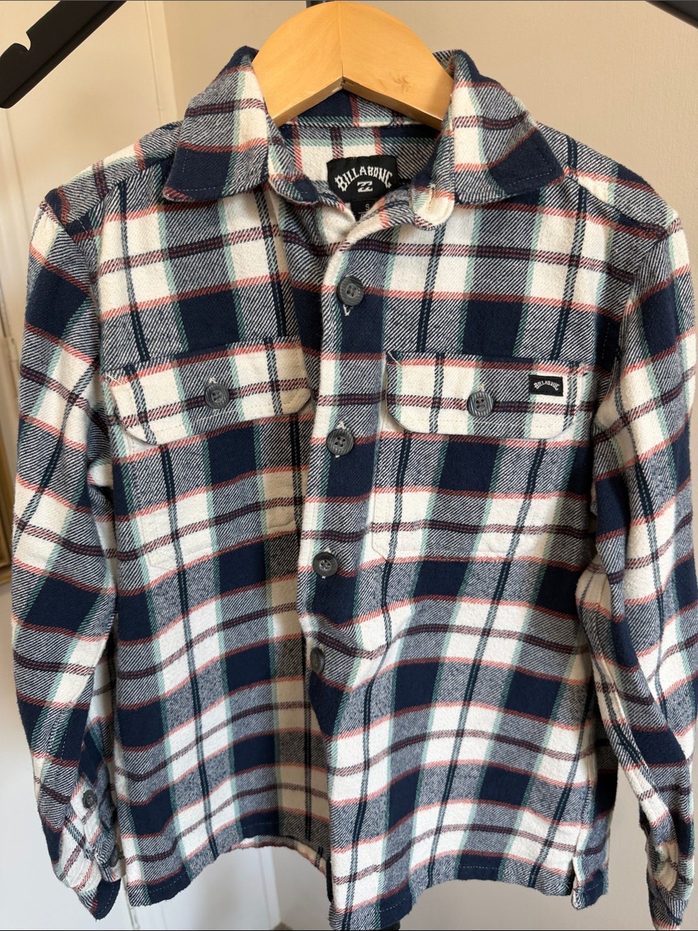 Billabong Navy, White & Red Plaid Button-Front Kids Shirt